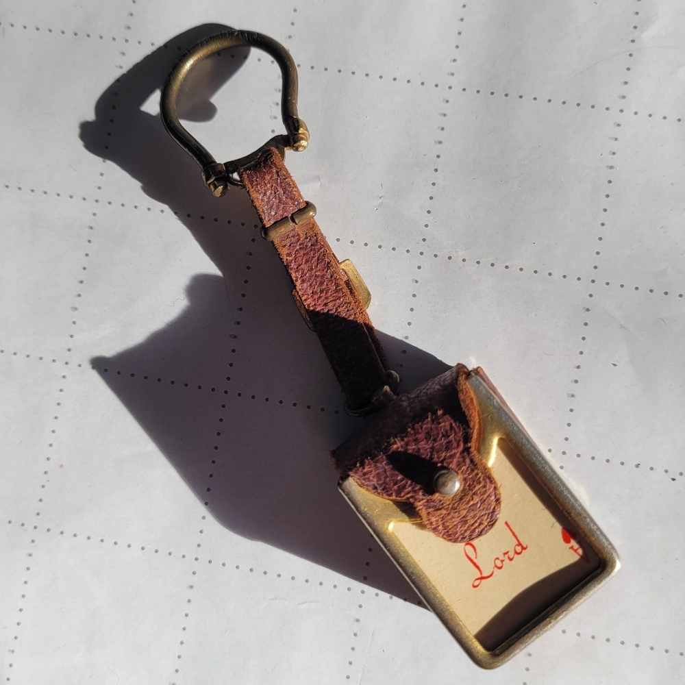 Vintage Miniature Deck Of Cards Leather Keychain Fob Brass Frame Italian Leather